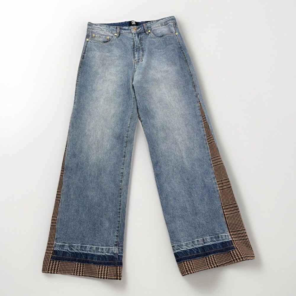 DO By Dee Ocleppo Jeans Womens Size 8 High Rise Plaid Wide Leg Mixed Media - Picture 3 of 10